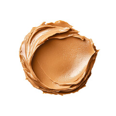 Top view of round peanut butter swatch. Realistic photo for packaging design, soft studio light. Isolated clipart with clear even edge on transparent background
