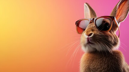 This cool rabbit wearing sunglasses showcases a vibrant gradient background, combining fun fashion and adorable charm in a single captivating image for all ages.