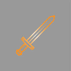 Orange hand drawn sword icon on gray background