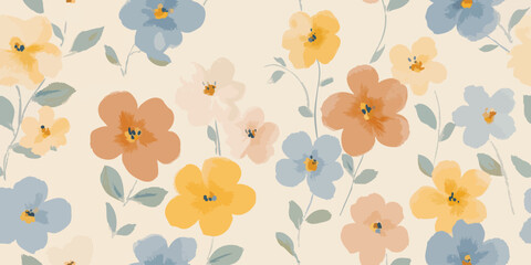 Artistic Impressionist Floral Seamless Pattern. Textured Paint Blossom Nature Design for trendy design, textile, packaging, fabric, wallpaper, branding, stationery, wrapping paper interior decor.