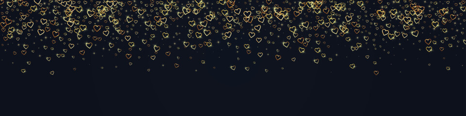 Gold hearts scattered on black background.
