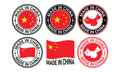 Obraz premium set of made in the china labels, china flag, made in the china logo, china product emblem template, Vector illustration.