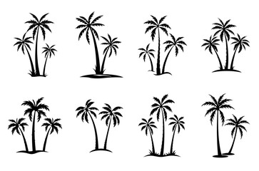 Palm tree silhouette PNG collection on transparent background


