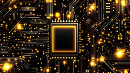 Detailed circuit board with glowing components.
