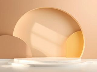 Elegant mockup stage with solid color blocks in warm taupe, white marble and pale yellow.