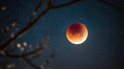 Total Lunar Eclipse Blood Moon Glowing Red Halo Night Sky