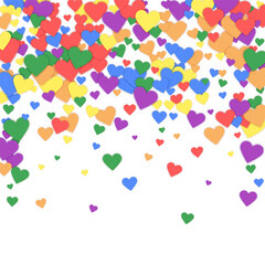 Rainbow colored scattered hearts. LGBT valentine