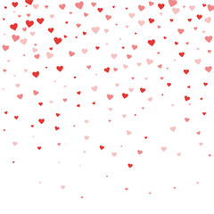 Red hearts scattered on white background.