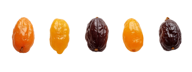 A row of dried fruits