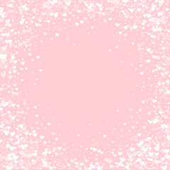 White hearts scattered on pink background.