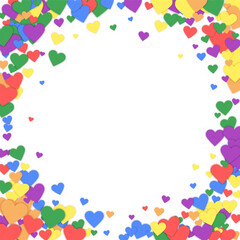 Rainbow colored scattered hearts. LGBT valentine