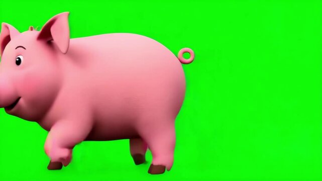Pig cartoon animated character walking greenscreen isolated. Hog can run seamless loop. Useful jumping hog not for sausage, cute funny pig chroma key
