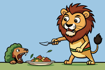 Fototapeta premium A lion goes vegan to impress his antelope girlfriend