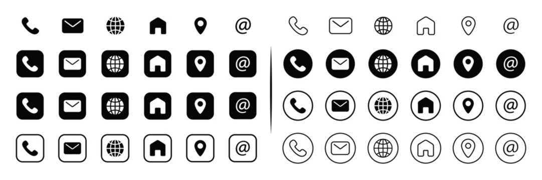 set of black web contacts and communication flat and outline icons, editable vector. website symbol graphics with rounded line