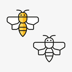 Cute cartoon bee flying with honey, a funny yellow insect character with black wings, isolated on nature