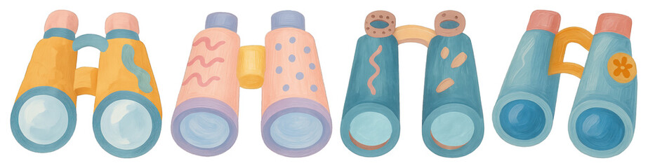 PNG Colorful whimsical binoculars illustration, element set on transparent background