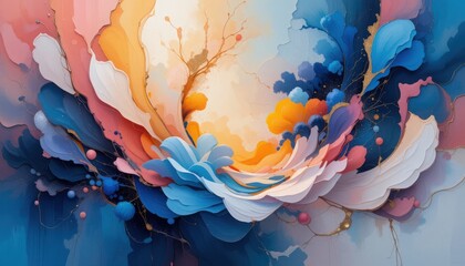 Abstract Watercolor Floral Artistry: A mesmerizing display of vibrant hues and graceful forms in a watercolor-style floral composition, evoking a sense of tranquility and artistic beauty.