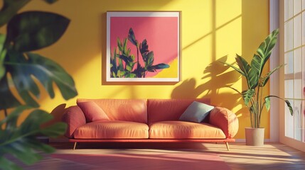 Mock-up poster frame in modern interior background interior space living room Contemporary style 3D render 3D illustration