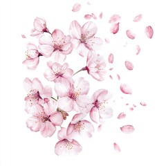 Delicate pink cherry blossoms in watercolor style