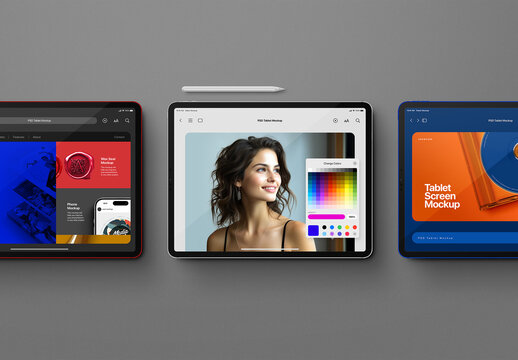 Tablet Mockup &ndash; Flat-Lay Tablet Pro & Pencil (3 Objects)