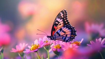 Obraz premium A stunning Monarch butterfly delicately perches on vibrant flowers, capturing the beauty of nature and the essential role these creatures play in our ecosystem and biodiversity.