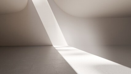 Sunlight beam inside minimalist white space flooring. 3d render