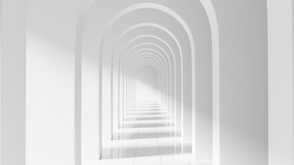 White arched corridor with repeating symmetry. 3d render
