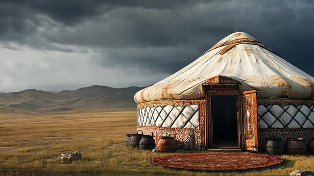 Mongolian Yurt under a Dramatic Sky