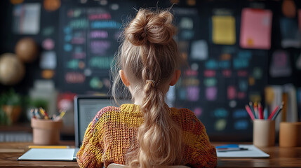 Young Girl Engaged in Online Learning at Home