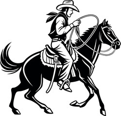 Fototapeta premium Cowboy Riding Horse Silhouette vector,