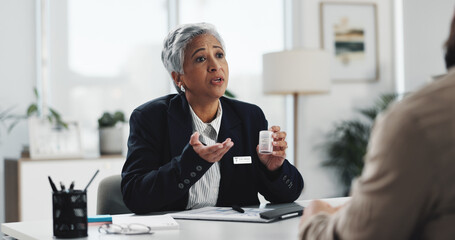 Appointment, consulting or medication with doctor and patient in office for diagnosis or treatment....