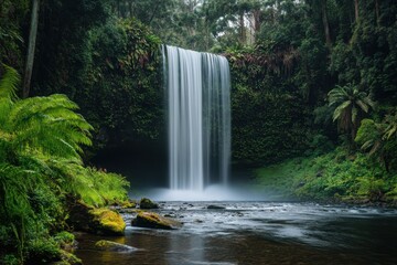 Obraz premium Serenity of Hopetoun Falls in the Australian rainforest during a tranquil afternoon, Rainforest waterfall tropical nature Hopetoun falls in Australia Victoria