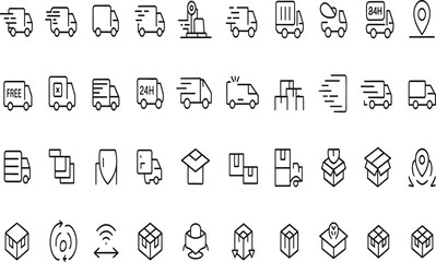 Shipping and Logistics Icon Set: Essential Delivery and Transportation Symbols for E-commerce, UI/UX, and Digital Projects