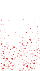 Red hearts scattered on white background.