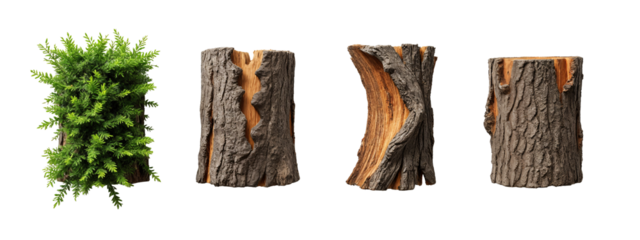 A set of three different views of a tree trunk.