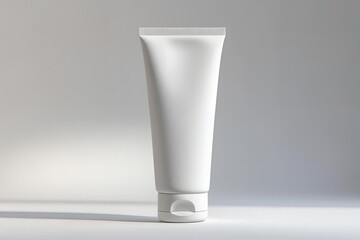 A white cosmetic tube (like for lotion or cream) standing upright on a white background, subtle shadows, high-resolution product mockup setup.