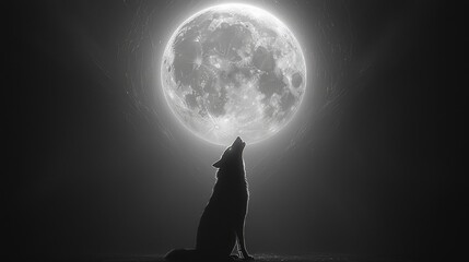 A howling wolf silhouette against a full moon. © alice