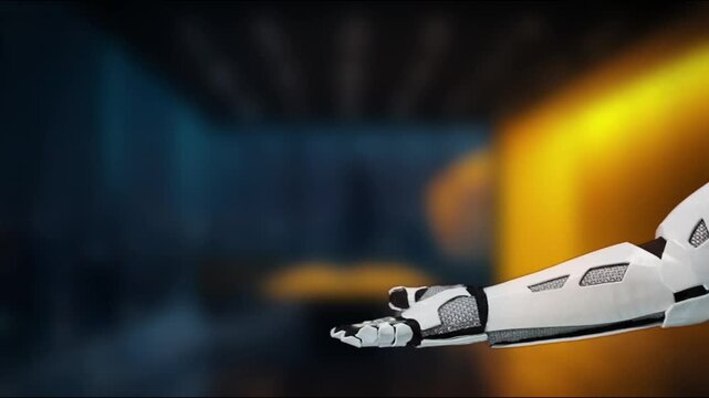 A futuristic robotic hand poised to catch falling coins, set against a vibrant background highlighting themes of technology, finance, and innovation in a dynamic environment. MZL