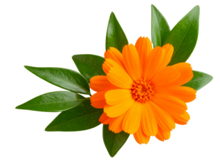 Orange Blossom with Curved Leaf Accents in Elegant Composition, isolated on transparent background 
