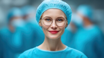 Confident female surgeon with glasses in modern medical setting