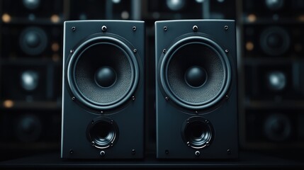 Two high-quality audio speakers prominently displayed, highlighting their design and functionality, representing the essence of sound, music, and auditory craftsmanship.