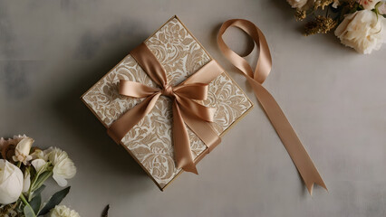 Elegant Gift Box with Delicate Satin Ribbon and Floral Accents