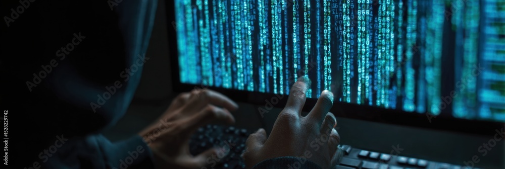Aufkleber Cybercriminal Accessing Password File Through Monitor at Night in a Dimly Lit Room, Showcasing Illegal Online Activity and Hacking Techniques