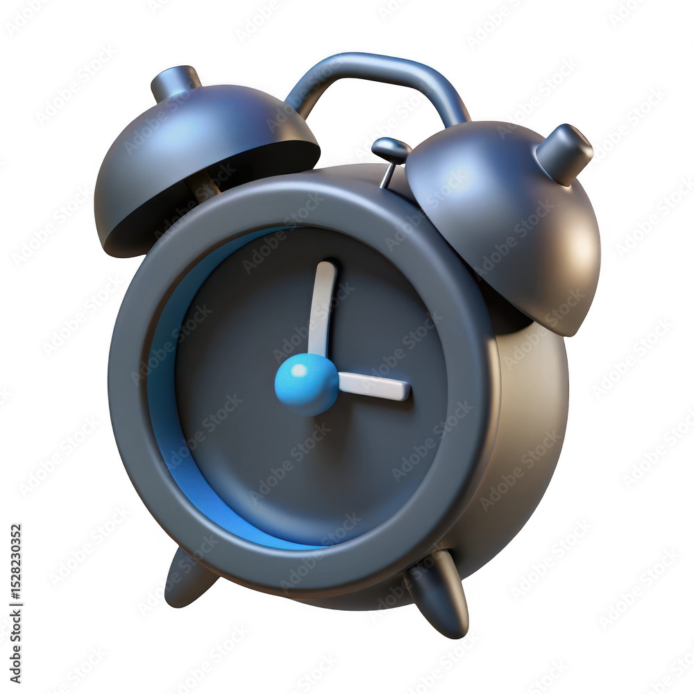 Poster 3d realistic alarm clock render isolated on transparent background