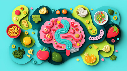 Naklejka premium Gut brain axis. Healthy foods promoting brain-gut connection for optimal wellness and nutrition.