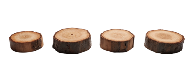 A set of four pieces of wood that have been cut in half.