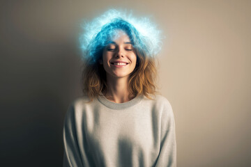 Gut brain axis. A serene individual radiating positivity with a vibrant gut-brain aura.