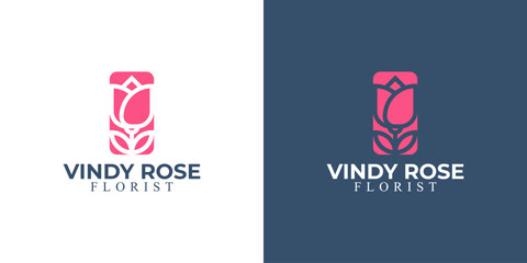 minimalist pink rose logo premium template