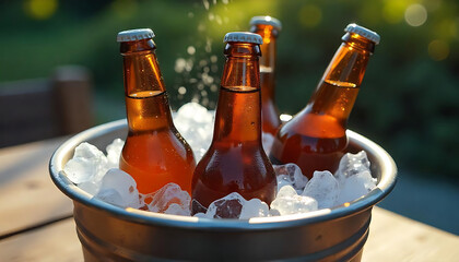bottle of beer with ice, HD and 4K image
