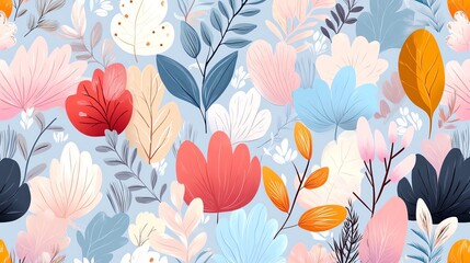 Fototapeta premium Seamless vector pattern: exotic tropical plants like monstera and palm trees in a trendy collage style.